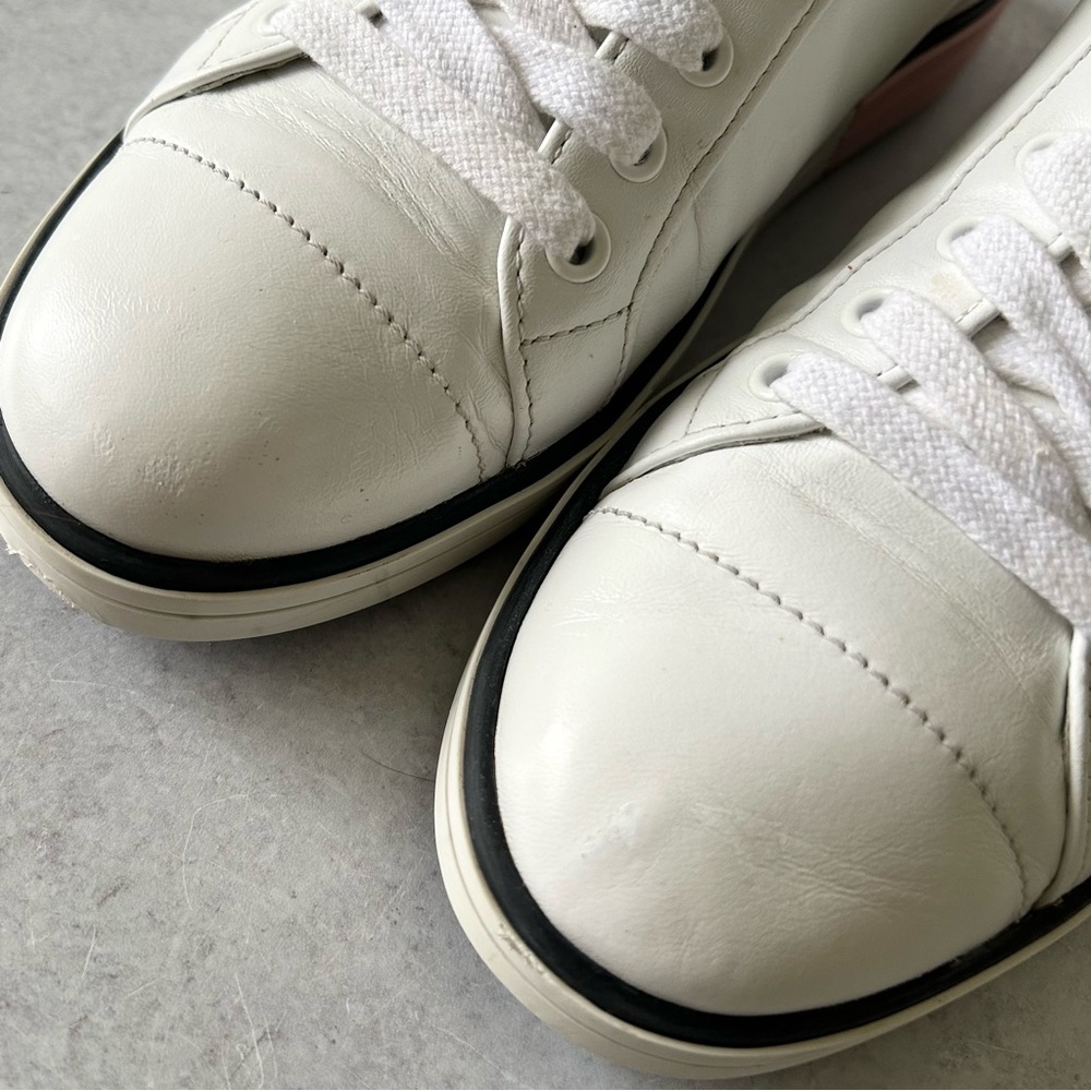 PRADA Womens Vitello Soft 3 Low Profile White/Pink Leather Sneakers, 37.5 - Picture 4 of 13